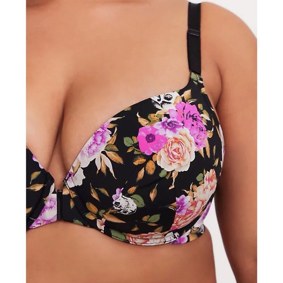 Torrid BLACK SKULL FLORAL FRONT CLASP T-SHIRT BRA - Picture 2 of 15